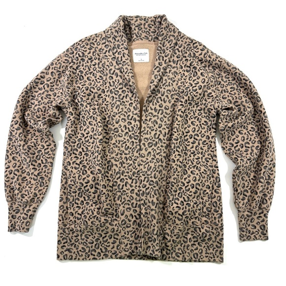 Abercrombie & Fitch Tops - Abercrombie Fitch Open Front Sweatshirt Leopard Print Tan Black